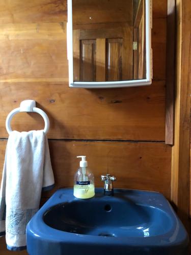 JuayúaPROVENZA en Los Naranjos的浴室设有蓝色水槽和镜子