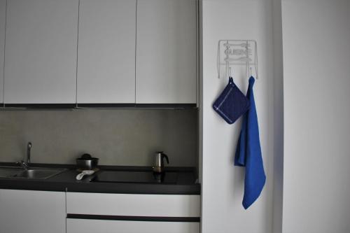 斯培西亚New apartment close to the Cinque Terre的厨房配有水槽和白色冰箱