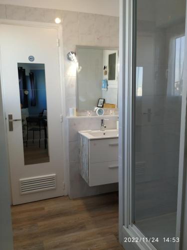 马赛studio vue imprenable sur marseille的一间带水槽和镜子的浴室