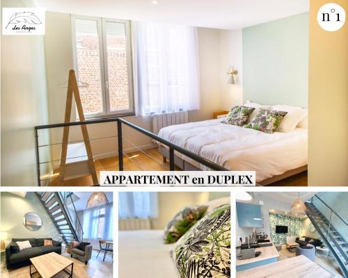 阿拉斯Les Anges - 6 appartements - Place des héros的一张床位的房间的照片拼在一起