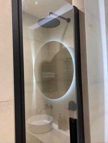 斯特拉斯堡Appartement Oslo - Strasbourg的一间带镜子和水槽的浴室