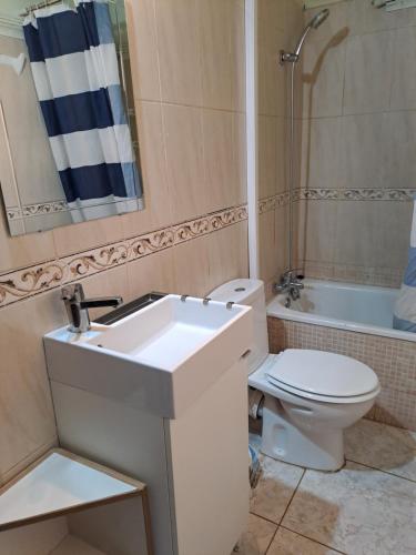 阿罗纳Primavera appartement tot 7 personen的浴室配有白色水槽和卫生间。