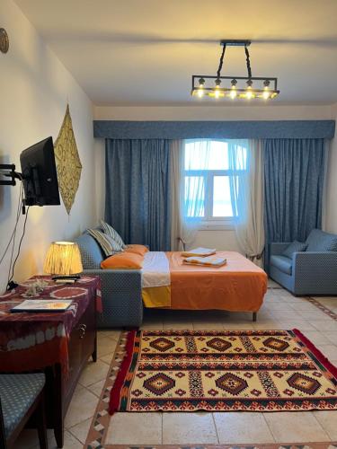 马萨阿拉姆Deep Ashri的一间卧室配有一张床、一张沙发和一台电视。