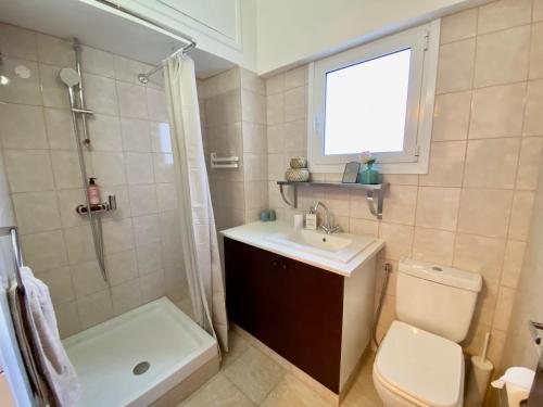 尼科西亚Liberty House - Central Two Bedroom Apartments的浴室配有卫生间、盥洗盆和淋浴。
