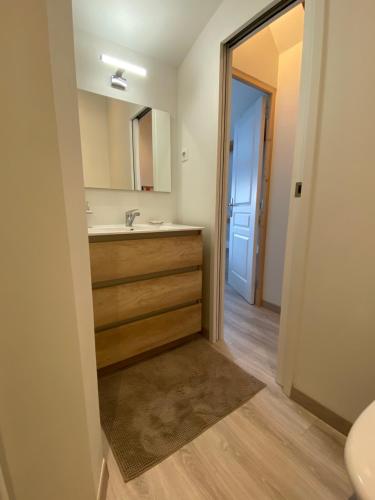 沙特拉永普拉日T2 Duplex Châtelaillon-Plage的客房内设有带水槽和卫生间的浴室