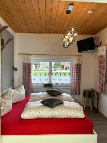 柯尼希斯湖畔舍瑙酒店 - 西尔维亚膳食公寓的窗户客房内的一张大床