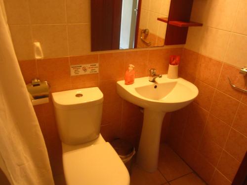 拉纳卡海滨211公寓式酒店的一间带卫生间和水槽的小浴室