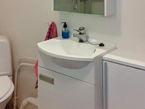 芬斯内斯Holiday home Finnsnes的浴室配有白色水槽和卫生间。
