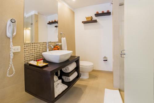 波哥大乌萨奎恩山间小屋酒店的一间带水槽和卫生间的浴室