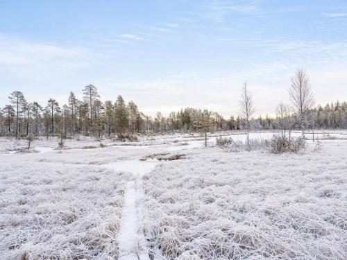 NissiHoliday Home Pajalan honka by Interhome的一片被雪覆盖的田野,背景是树木