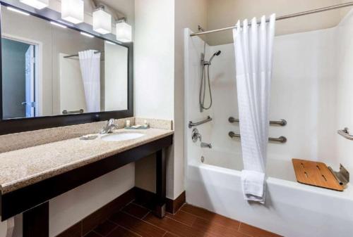 罗斯威尔罗斯威尔拉金塔旅馆及套房的一间带水槽、浴缸和淋浴的浴室