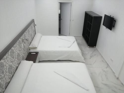 马德里HELLO HOME FERIA的一间设有两张床和电视的房间