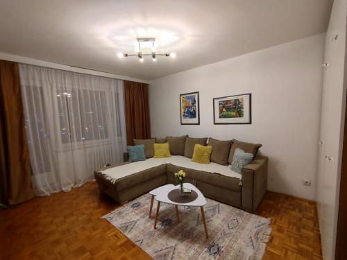 贝尔格莱德Apartment Paun的客厅配有沙发和桌子