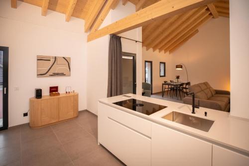 鲁米诺Residenza 3544的一个带水槽的厨房和一间客厅