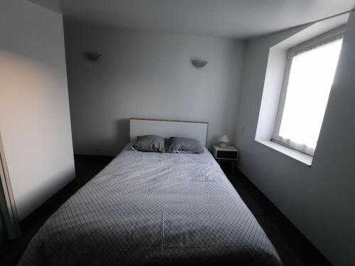 绍莱Charmante petite maison的一间卧室配有一张带两个枕头的床