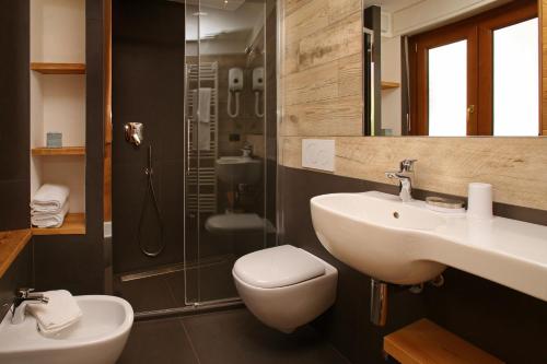 萨奥兹-杜尔克斯毕安卡内芙酒店的一间带水槽、卫生间和淋浴的浴室