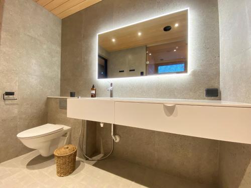 鲁卡Villa Primus的一间带水槽、卫生间和镜子的浴室