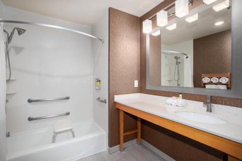 蒙特雷蒙特雷堪内里洛智选假日酒店的带浴缸、水槽和镜子的浴室