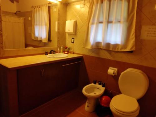 圣卡洛斯-德巴里洛切Ruca Quimei Malek的一间带卫生间、水槽和镜子的浴室