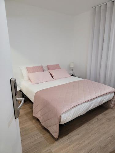 巴塔拉Alojamento Local Vitoria的卧室配有一张带粉红色枕头的大床
