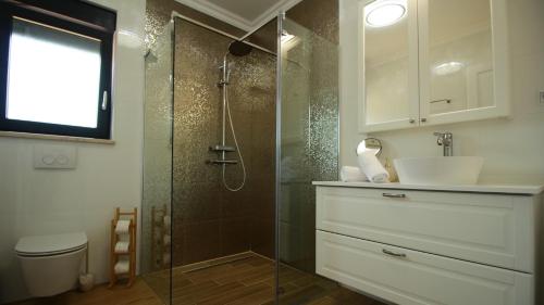 Sveti IvanVilla Sara的带淋浴、水槽和卫生间的浴室