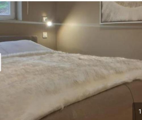 马尔梅迪Terrasses de Malmedy Lodge 417的一间卧室配有一张带白色毯子的床