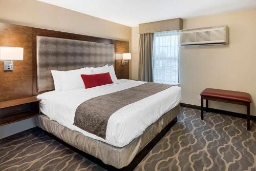 格兰维尔Country Inn & Suites by Radisson, Grandville-Grand Rapids West, MI的酒店客房设有一张带红色枕头的大床