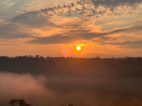 特纳Arahuana Jungle Resort & Spa的日落时分,太阳从树上升起