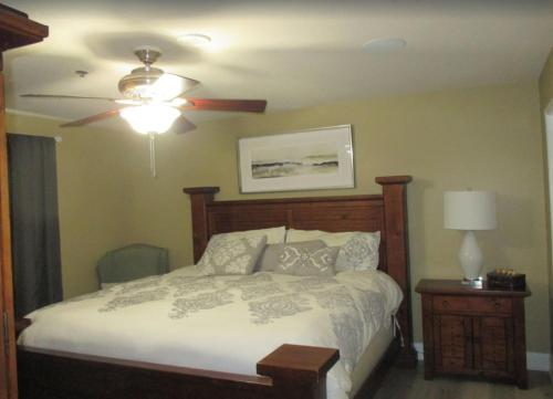 沃思堡3/3 Condo on Texas Motor Speedway的一间卧室配有一张床和吊扇