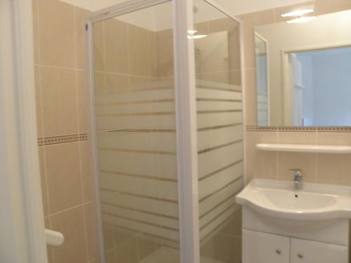 昂代Appartement Hendaye, 2 pièces, 4 personnes - FR-1-2-291的带淋浴和盥洗盆的浴室