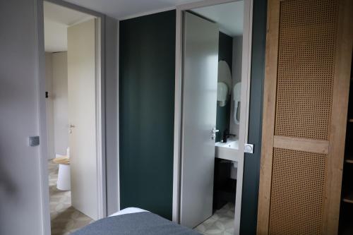 代尔夫特代尔夫特豪特假日公园的浴室设有绿色的墙壁和镜子