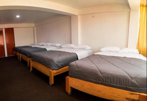 瓦拉斯Alpino Guest House的一间房间,有三张床
