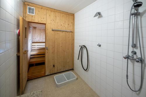 卡普伦Chalet Carpe Diem的带淋浴和卫生间的浴室。