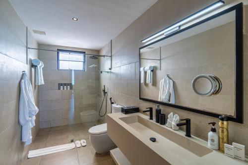 江比阿Villa Bluu的一间带水槽、卫生间和镜子的浴室