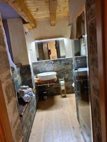 菲乌马尔博阿尔卑斯萨拉农家乐的一间带水槽和镜子的浴室