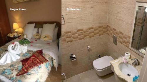 亚喀巴Mas-wadi的两张图片的酒店客房 - 带一张床和一个水槽