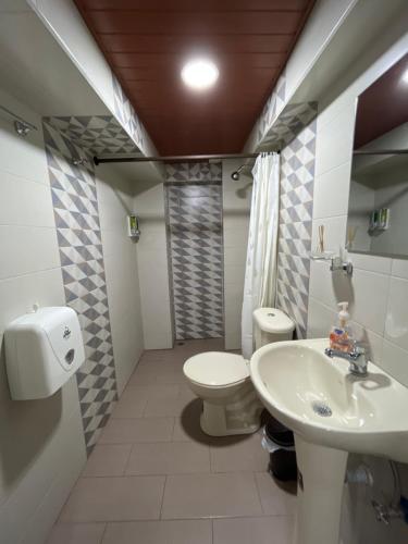 巴尼奥斯Bello apartamento en Baños de Agua Santa的一间带卫生间和水槽的浴室