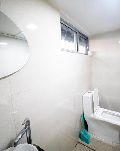 大吉岭MiakaHillsDarjeeling的一间带卫生间、水槽和窗户的浴室