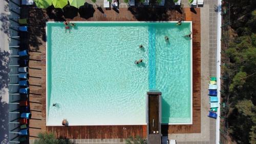 卡斯特沃托诺Floating House Embé Experience的游泳池的顶部景色,里面的人