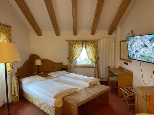 罗恩佐斯特拉阿尔皮康体和度假酒店的一间卧室配有一张床和一台平面电视