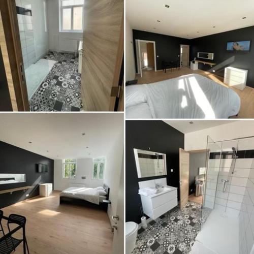 图尔奈Room of Tournai 3的卧室和浴室三幅照片的拼合