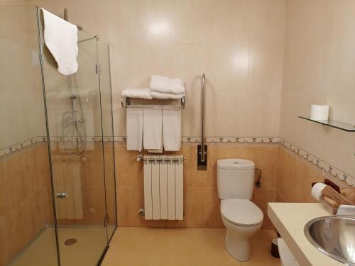 穆特里库Pikua Landetxea的带淋浴、卫生间和盥洗盆的浴室