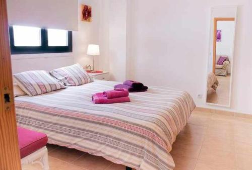 阿雷西费Enjoy Arrecife Center的卧室配有一张大床和粉红色枕头。