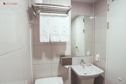 丽水市Hotel Kenny Yeosu的一间带水槽、卫生间和镜子的浴室