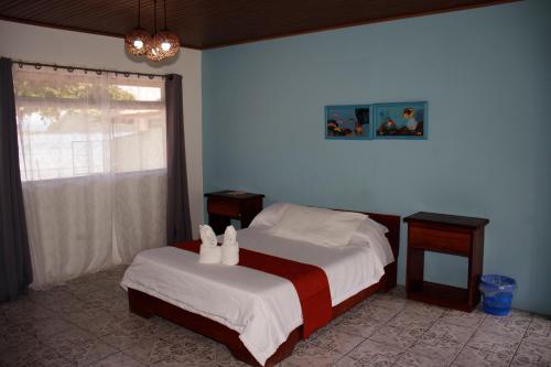 戈尔菲托Hotel Samoa del Sur的一间卧室设有两张床和窗户。
