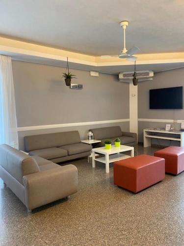 里米尼米扎尔酒店的带沙发和平面电视的客厅