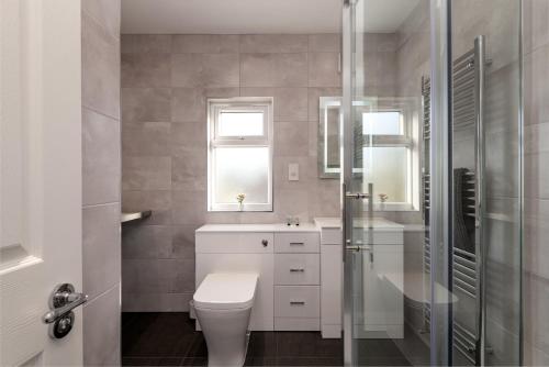 吉林汉姆Work Trips Refined的一间带卫生间、水槽和窗户的浴室