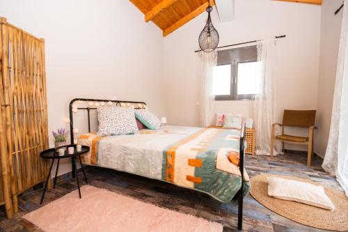 StírionStellas guesthouse near Arachova的卧室配有床、椅子和窗户。