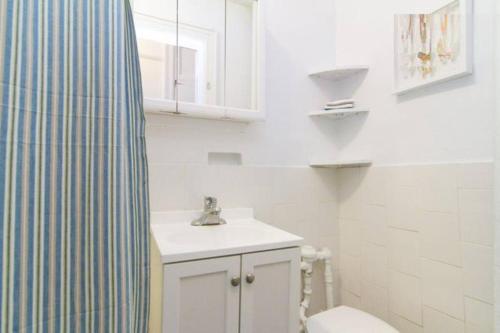 纽约211-3 Prime Union Square Large 1BR Great value的浴室配有水槽、卫生间和浴帘