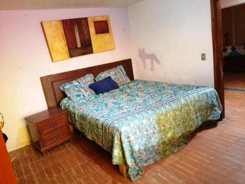 圣路易斯波托西pension de fer的一间卧室配有床、梳妆台和绘画